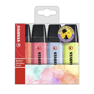 Imagem de BLISTER COM 4 MARCADORES FLUORESCENTES STABILO BOSS PASTEL 4C 70/4-3