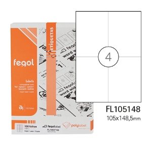 Picture of ETIQUETAS FEGOLABEL A4 105X148.5MM BRANCA (CAIXA 100FOLHAS=400ETIQ.)
