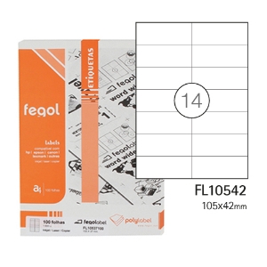 Picture of ETIQUETAS FEGOLABEL A4 105X42.4MM BRANCA (CAIXA 100FOLHAS=1400UNI)