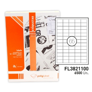 Picture of ETIQUETAS FEGOLABEL A4 38X21.2MM BRANCAS (CAIXA 100FOLHAS=6500ETIQ.)